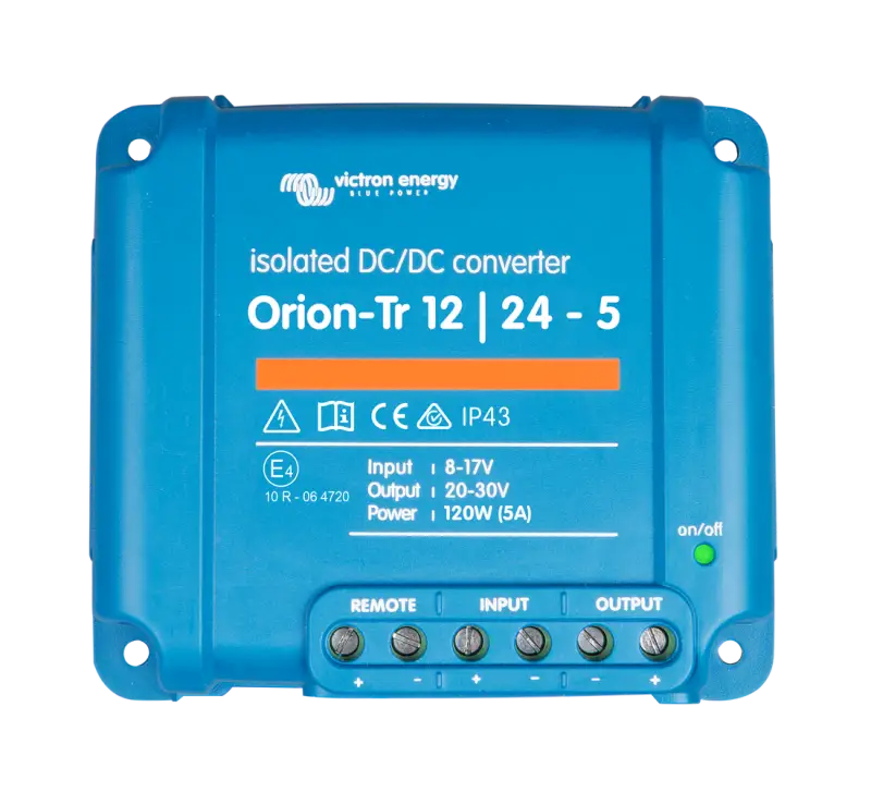 Orion-Tr DC-DC Converter with IP43, input fuse, and screw terminals for secure connection