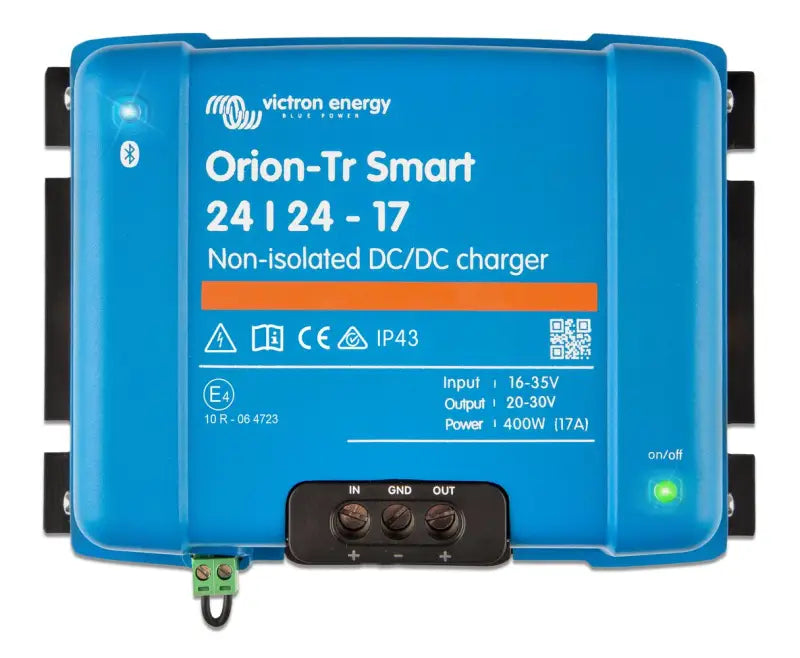 Orion-Tr Smart DC-DC Charger, adaptive three-stage 24V charging unit displayed
