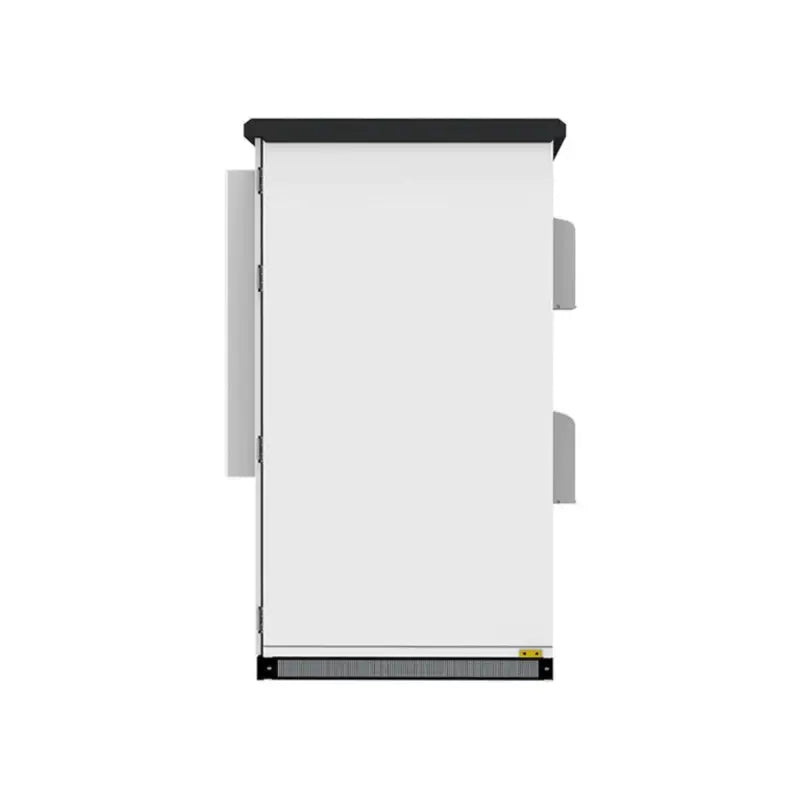 Outdoor cabinet BESS battery with white and black wall-mounted light fixture