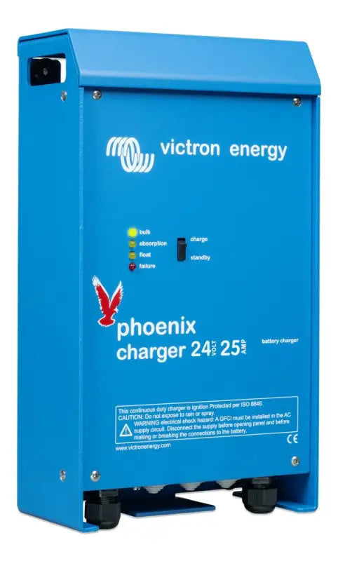 Victron Phoenix Charger 24V250A with battery showcasing stage charging process