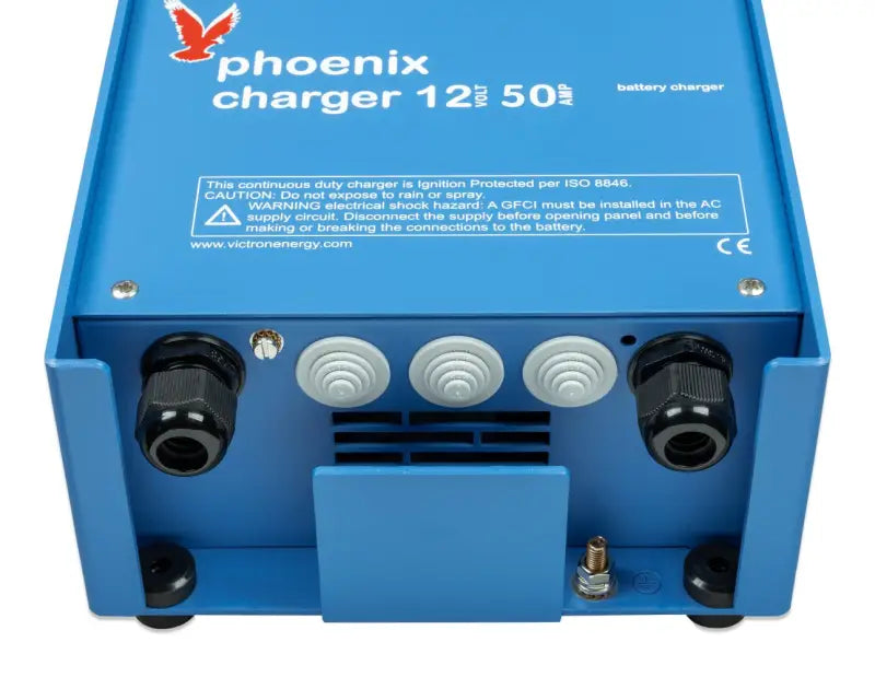 Blue Phoenix Charger with 3 outlets showcasing stage charging process close-up view
