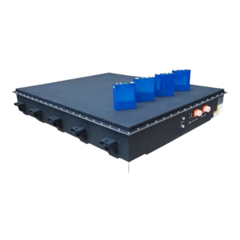 Top view 500V 200AH CTS EV lithium HV battery with black and blue boxes.