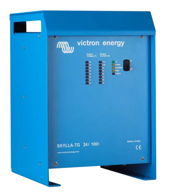 Skylla TG Charger with Victron Energy SkyLink DX-100 watt invertor showing charge voltage