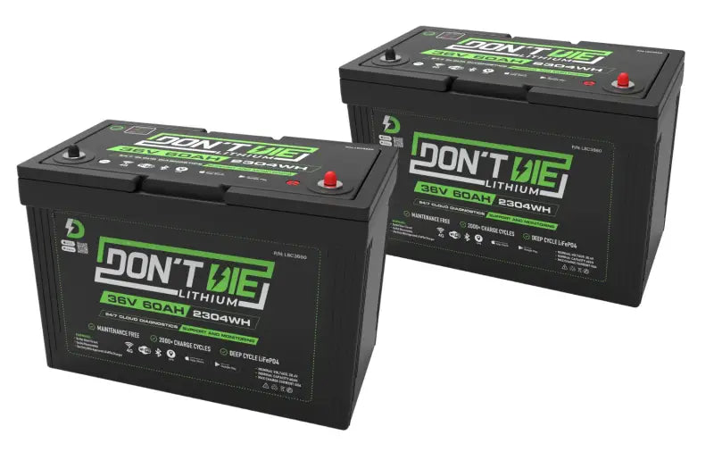 36V 120AH lithium ion battery pack with DO NOT 12V warning sign.