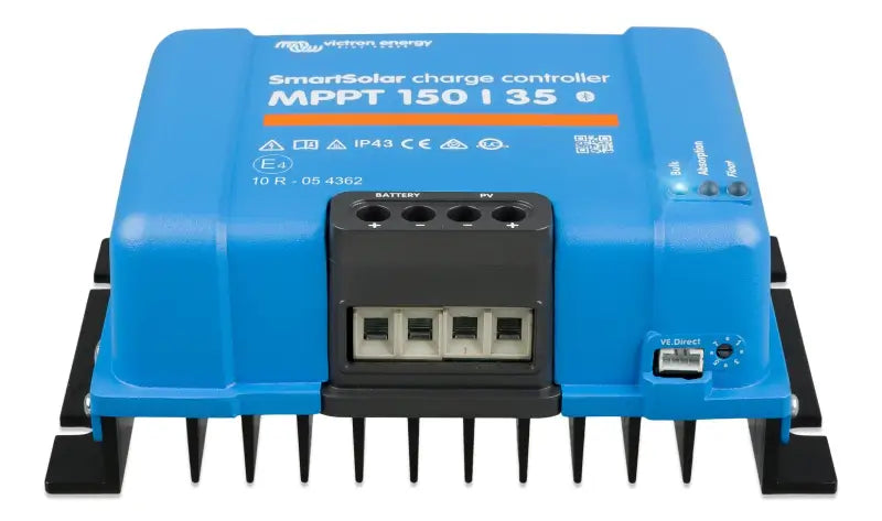 SmartSolar MPPT charger, blue and black, with three outlets