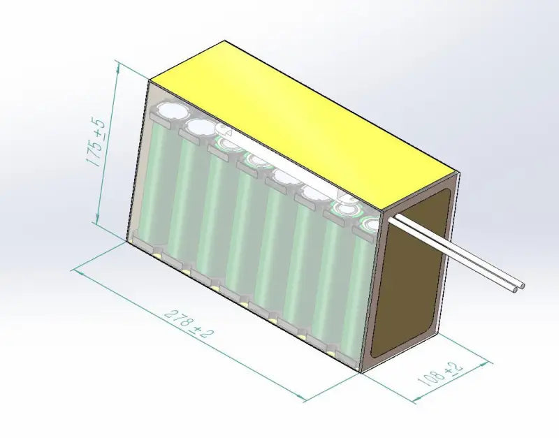 Diagram of 90Ah LFP battery pack side in metal enclosure
