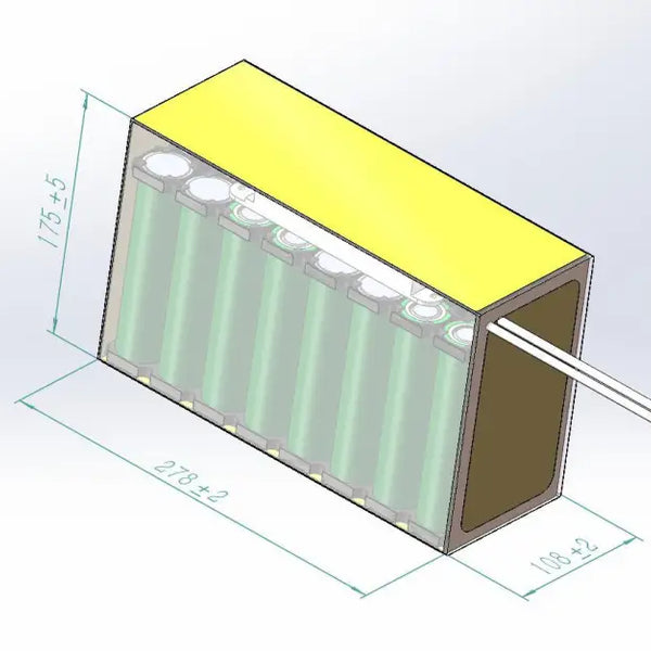 Diagram of 90Ah LFP battery pack side in metal enclosure