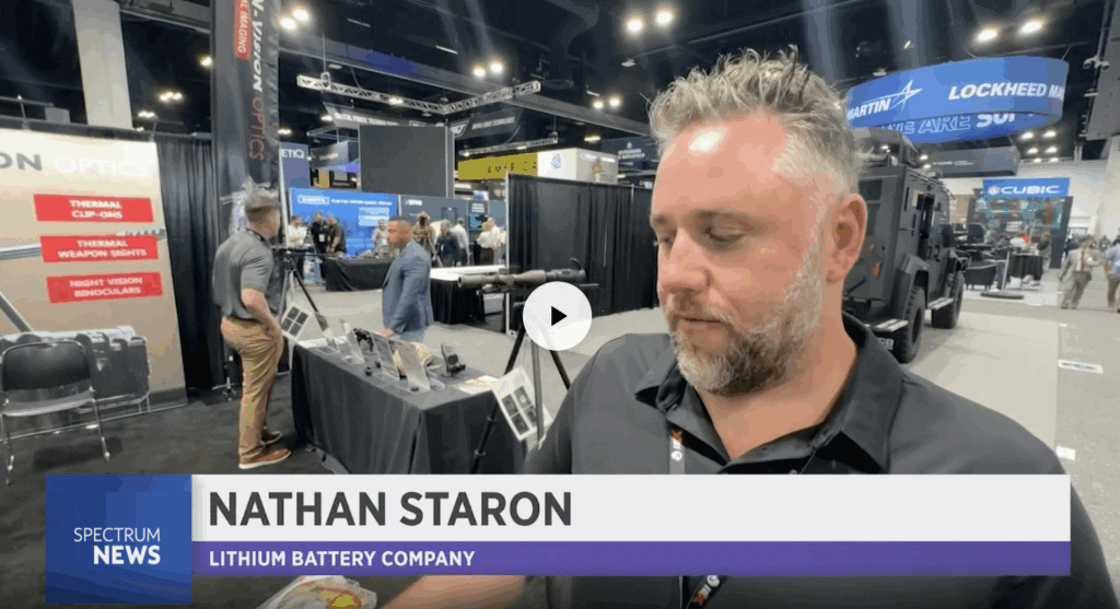 Screenshot of Bay News 9’s article titled “Tampa-based battery company is bringing manufacturing back to the US,” featuring a photo of the Lithium Battery Company facility, a headline about reshoring, and an image of company founder Nathan Staron. The article highlights the Tampa company’s decision to move battery manufacturing from overseas to the United States for economic and community benefits.
