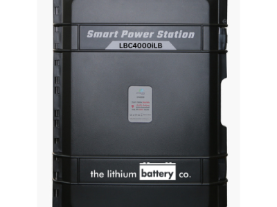 "Image of the LBC4000iLB portable power station. The device features a sleek black design with dimensions of 530 x 320 x 430 mm and a weight of 65 kg. It is equipped with a high-performance LiFePO4 battery, offering a capacity of 3480Wh and 150Ah. The power station supports multiple charging options, including AC wall outlet, solar, car, wind, and DC quick charging. It provides a pure-sine wave AC output with a rated power of 3000VA and a peak power of 6000VA. The device includes various DC outputs such as a cigarette lighter, 5.5mm port, USB, and Type C port, making it suitable for powering a wide range of devices."