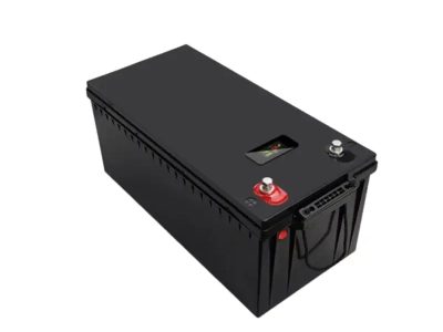 "25.6V 200Ah Lithium Ion RV Battery - Showcasing lightweight design and long-lasting power, perfect for recreational vehicles, highlighting fast charging capability and space-saving efficiency."
