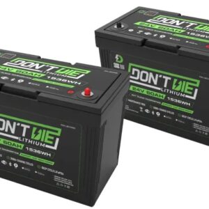 A top-down shot of a 24V 120Ah lithium trolling motor battery, with visible branding and safety certification marks, illustrating its suitability for powering marine equipment.