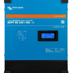 SmartSolar MPPT RS 450/200-Tr in Action: The Victron solar charge controller installed in a grid-connected system, showcasing its robust build and user-friendly display.